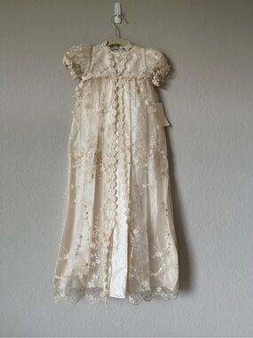 Ivory Lace Overlay Formal Christening Gown - Unbranded